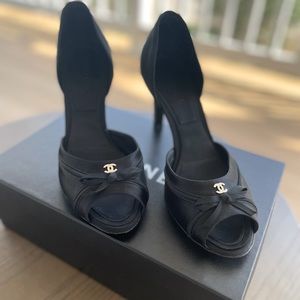 CHANEL open toe pump. 3.5” heel